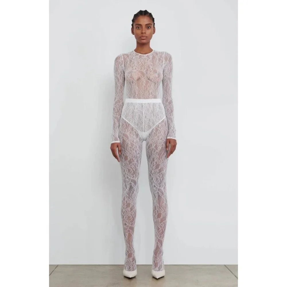 WARDROBE.NYC Lace Tights in Off White New Womens Nylons Pantyhose